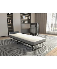 Simplie Fun Metal Folding Bed Frame with Foam Mattress of Pockets, Easy Storage and Movable with 4 Castors