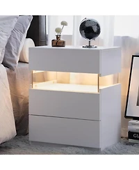 Streamdale Modern Led Nightstand with 3 Drawers and Multi-Color Rgb Lighting