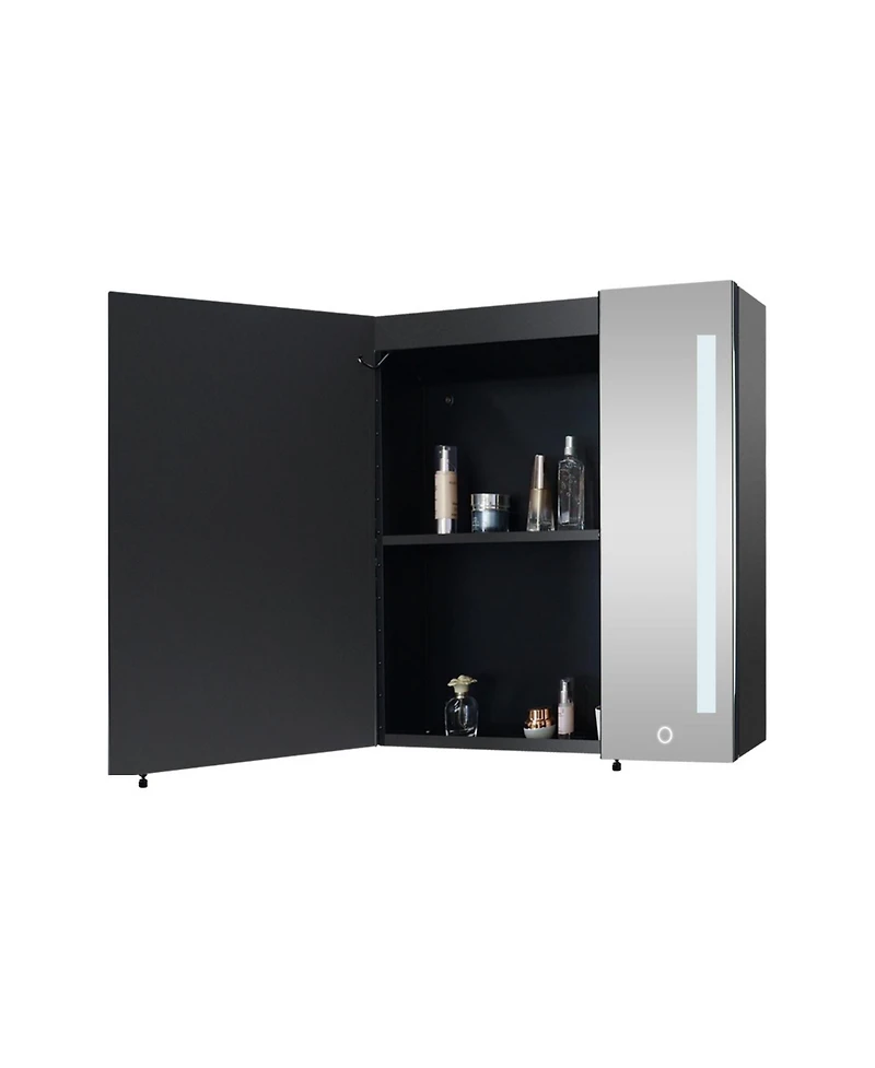 30x26" Black Led Medicine Cabinet with Storage, Defogger, Dimmable Lights
