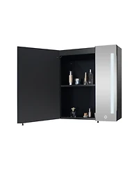30x26" Black Led Medicine Cabinet with Storage, Defogger, Dimmable Lights