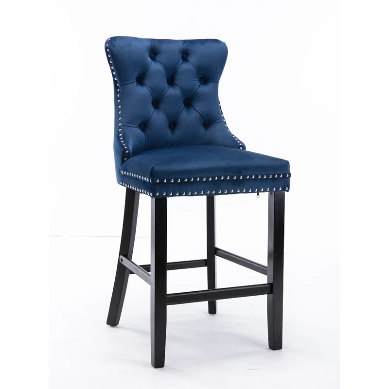 Streamdale Blue Velvet Button Tufted Barstools with Chrome Trim (Set of 2)