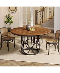 Tribesigns Round Dining Table for 4-6 People, 47-Inch Circle Kitchen Table Large Dining Room Table with Sturdy Metal Base, Wood Dinner Table for Dinin