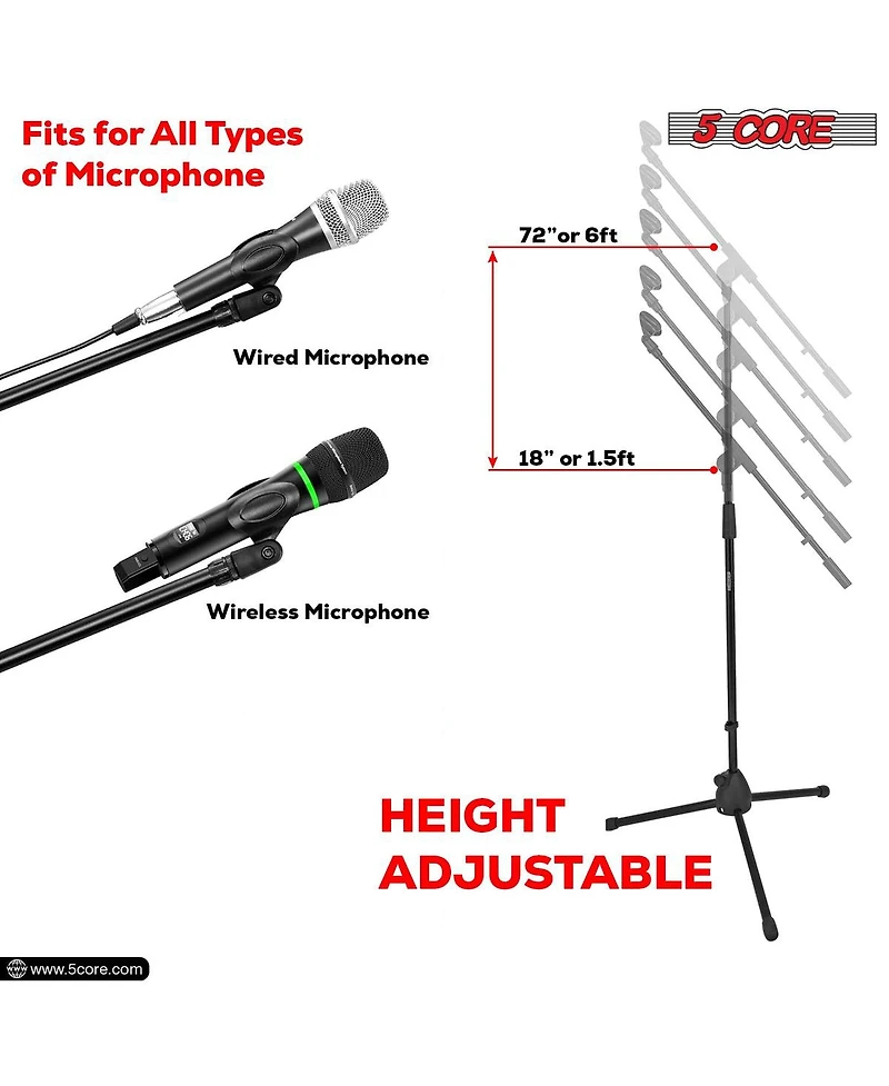 5 Core Microphone Stand Pair Floor Height Adjustable w Telescoping Boom Arm
