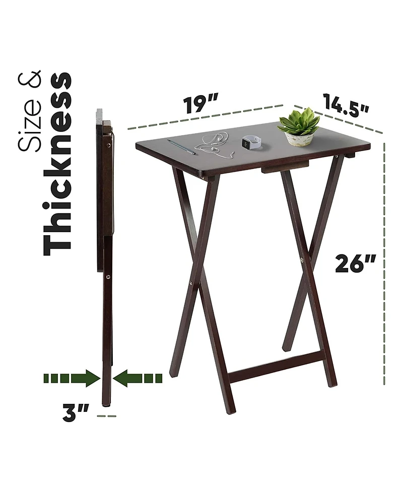 Pj Wood Folding Tv Snack Tray Folding Table Desk Stand, Espresso Brown, Set of 2