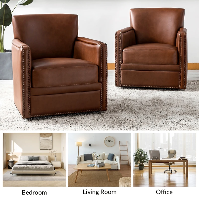 Hulala Home Pascual Contemporary 29'' Wide Genuine Leather Swivel Chair