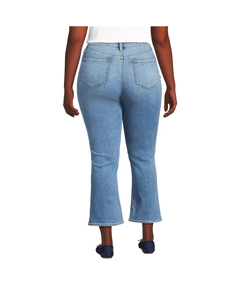 Lands' End Women's Recover High Rise Button Front Kick Flare Crop Jeans