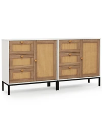Rattan Sideboard Buffet Cabinet with 1 Door and 3 Drawers