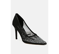 High Ball Mesh Rhinestone Stiletto Pumps