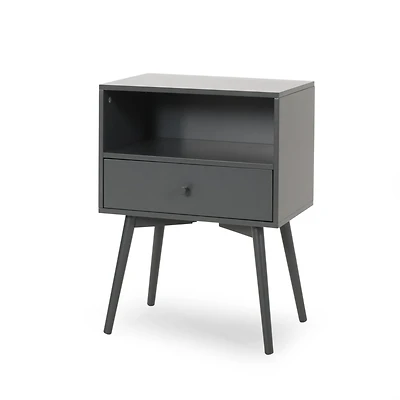 Streamdale Mid-Century Modern Side Table with Drawer and Open Shelf Storage