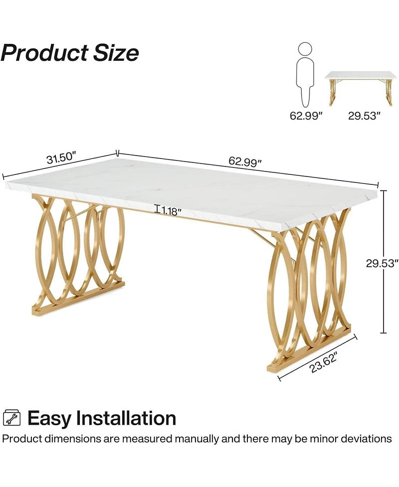 Tribesigns Modern Dining Table, 63" Large Kitchen Table for 4-6 People, Unique Rectangular Dinner Table Kitchen & Dining Room Furniture with Faux Marb