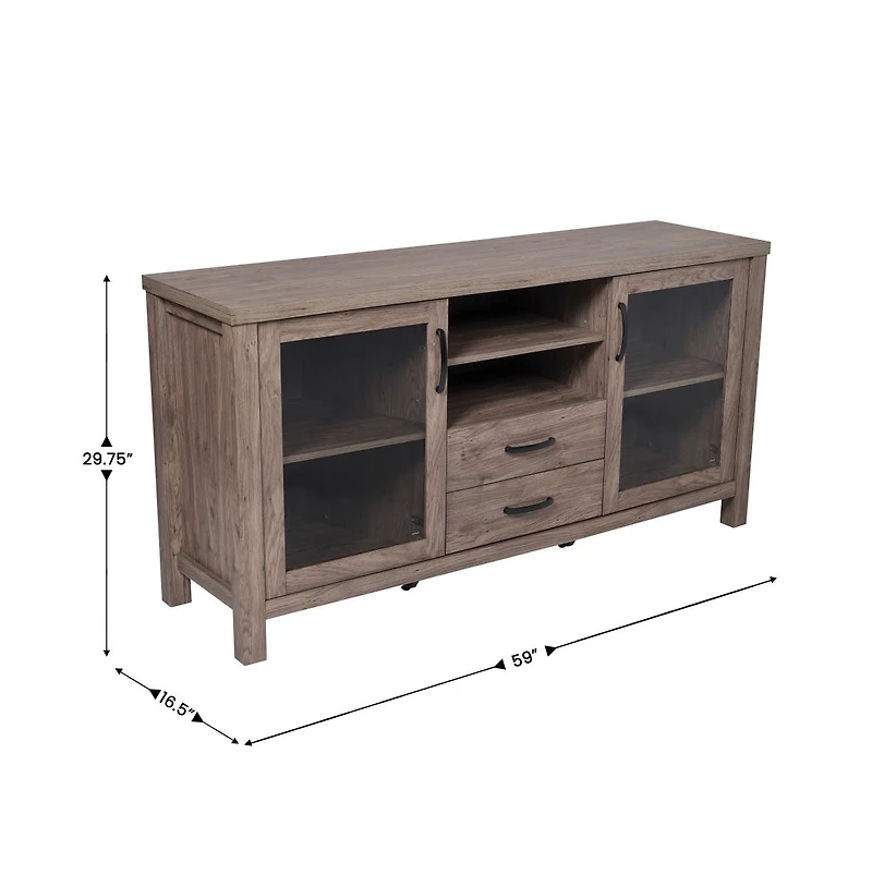 Merrick Lane Agustin Two-Drawer Engineered Wood Buffet Sideboard Cabinet With Open Shelf, Two Tempered Glass Doors For Dining Room/Kitchen