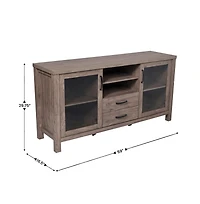 Merrick Lane Agustin Two-Drawer Engineered Wood Buffet Sideboard Cabinet With Open Shelf, Two Tempered Glass Doors For Dining Room/Kitchen