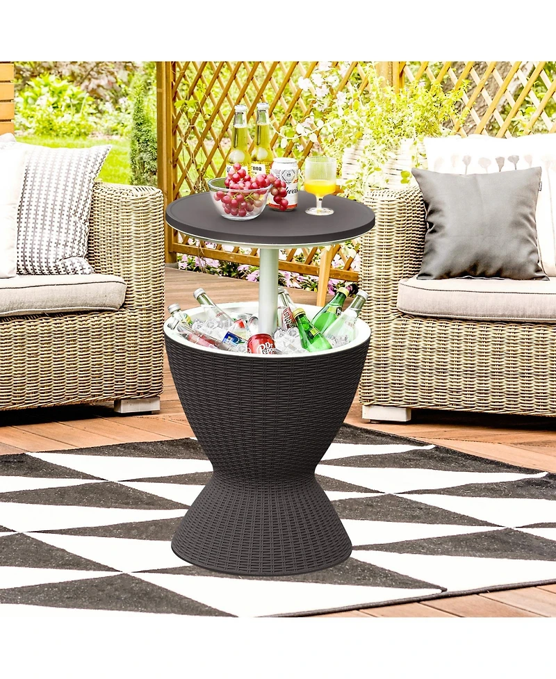 Sugift 3 Pieces Outdoor Rattan Bar Table with Extendable Tabletop