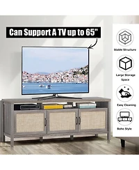 Gymax Tv Stand Entertainment Media Center for Tv's up to 65'' w/ Rattan Doors Grey Oak