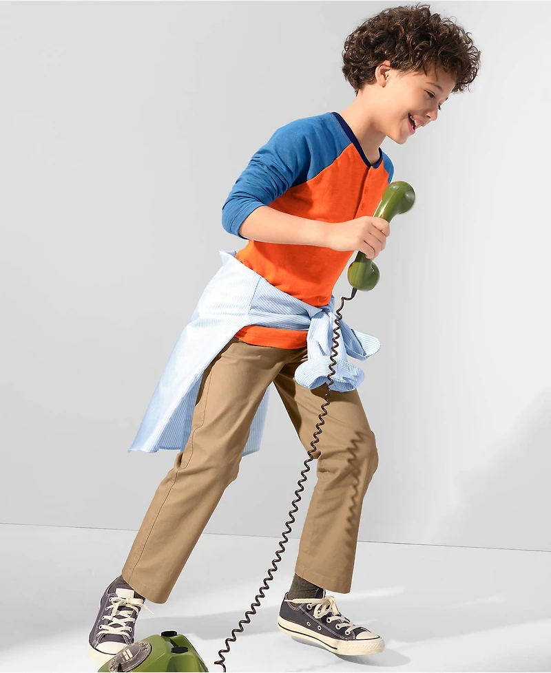 Lands' End Boys Husky Stretch Soft Rib Waist Iron Knee Pull On Pants