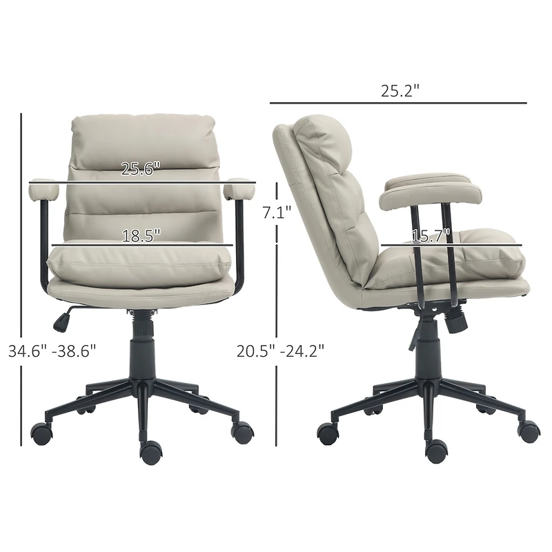 Homcom Home Office Chair with Adjustable Height, Pu Leather, Light