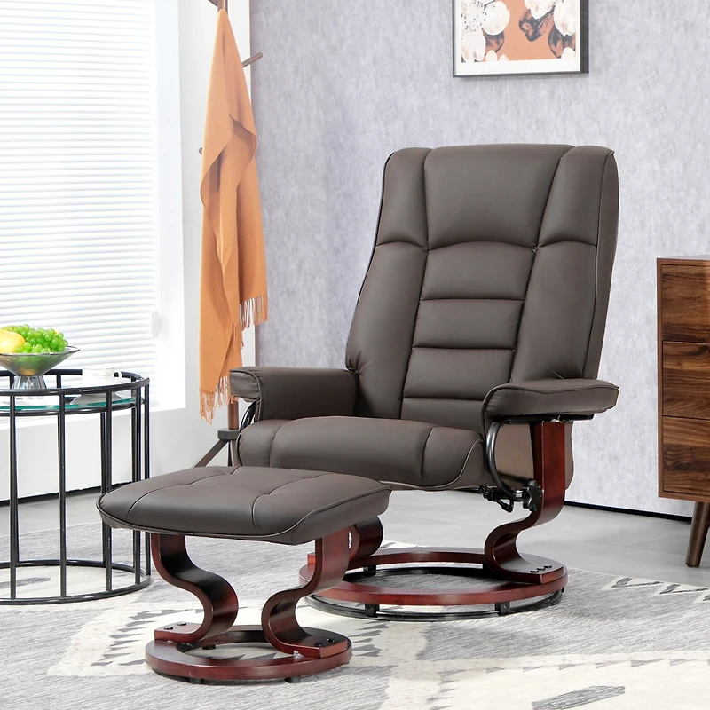 Homcom Swivel Recliner with Ottoman, Faux Leather Reclining Chair, Gray