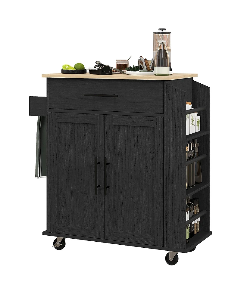 Homcom Kitchen Island with Storage and Power Outlets, Rolling, White