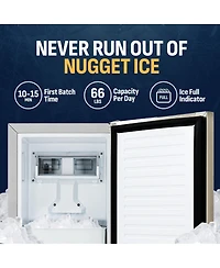 Newair 15” Undercounter Nugget Ice Maker, Pebble Ice Maker Producing 66 lbs. Daily, Built-in or Freestanding in Stainless Steel, Sonic Ice Make