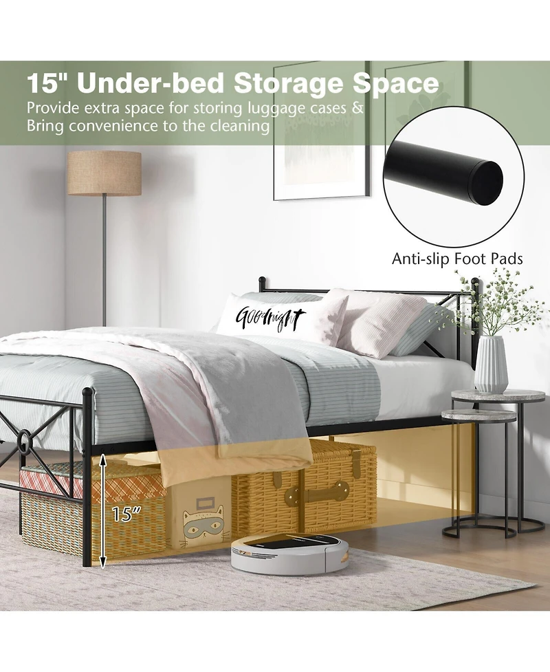 Sugift Full/Queen Metal Platform Bed Frame with Headboard and Footboard