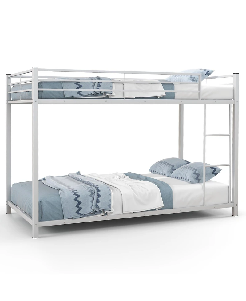 Sugift Low Profile Twin Over Metal Bunk Bed with Full-length Guardrails