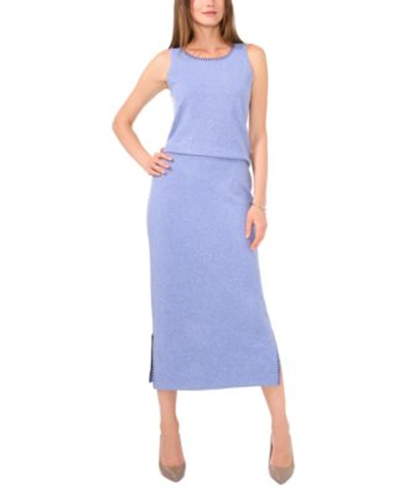 Vince Camuto Womens Whipstitched Sleeveless Sweater Midi Sweater Skirt