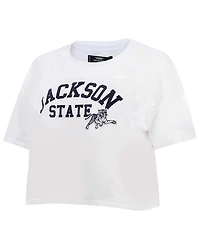 Pro Standard Women's White Jackson State Tigers Classic Three-Hit Boxy Cropped T-Shirt