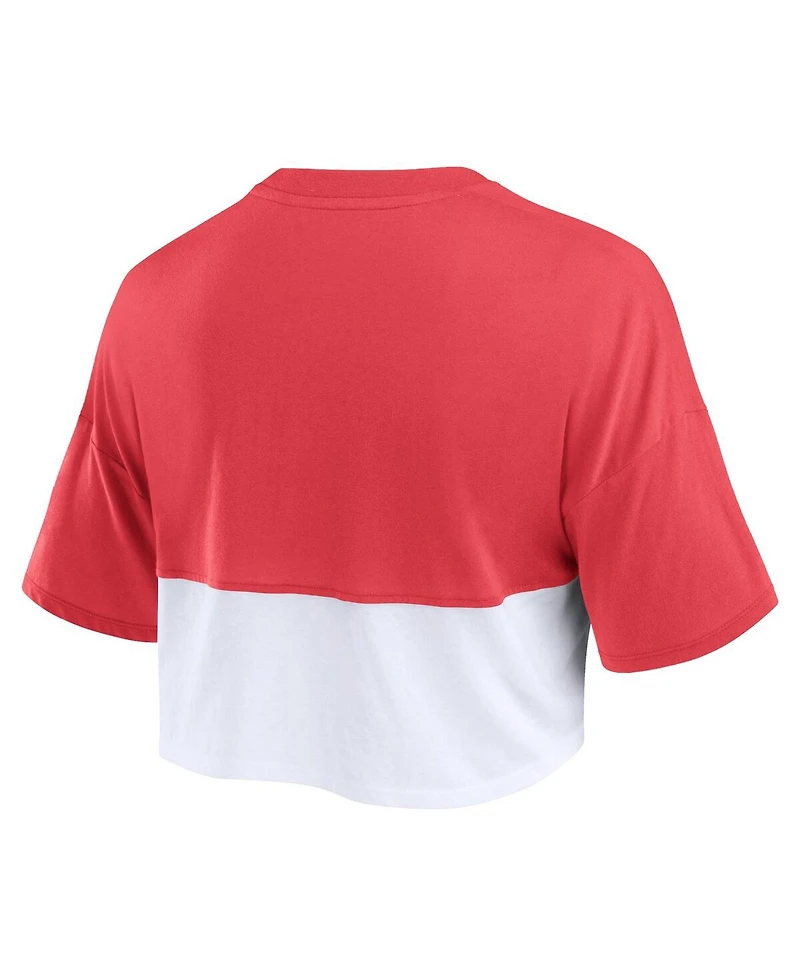 Fanatics Women's Red/White Tampa Bay Buccaneers Boxy Color Split Cropped T-Shirt