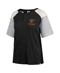 '47 Brand Women's Black Texas Longhorns Underline Harvey Colorblock Raglan Henley T-Shirt