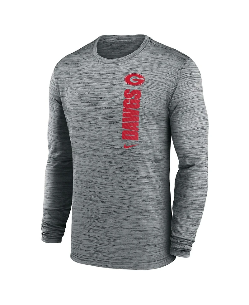 Nike Men's Heather Gray Georgia Bulldogs 2024 Sideline Velocity Performance Long Sleeve T-Shirt