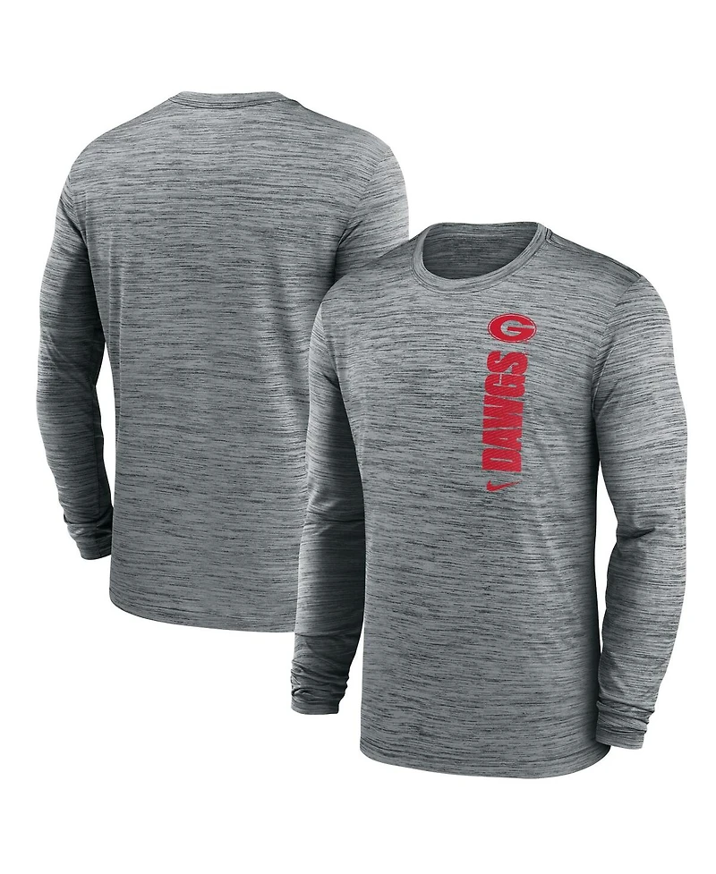 Nike Men's Heather Gray Georgia Bulldogs 2024 Sideline Velocity Performance Long Sleeve T-Shirt