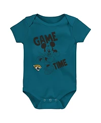 Outerstuff Baby Boys and Girls Teal/Black/Gray Jacksonville Jaguars Three-Piece Disney Game Time Bodysuit Set