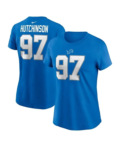 Nike Women's Aidan Hutchinson Blue Detroit Lions Player Name Number T-Shirt