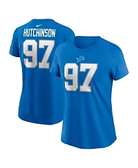 Nike Women's Aidan Hutchinson Blue Detroit Lions Player Name Number T-Shirt