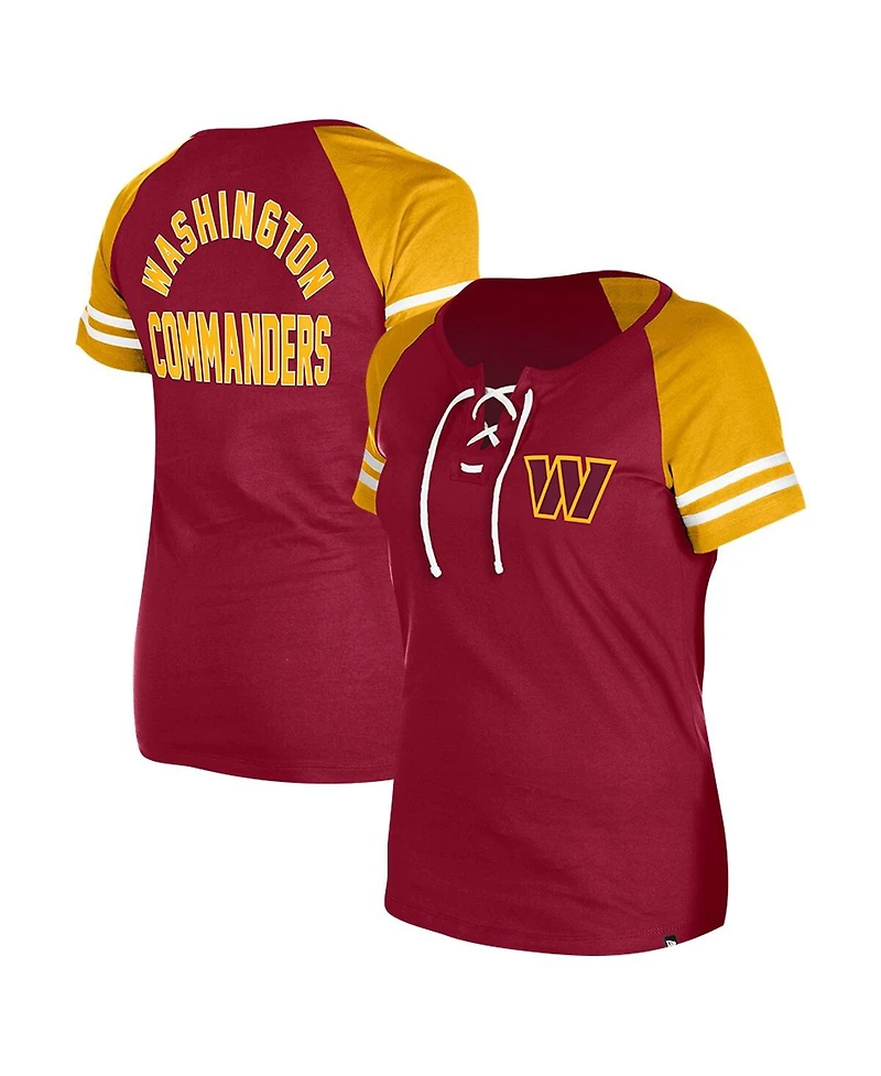 New Era Women's Burgundy Washington Commanders Lace-Up Raglan T-Shirt