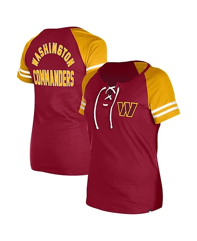New Era Women's Burgundy Washington Commanders Lace-Up Raglan T-Shirt
