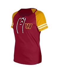 New Era Women's Burgundy Washington Commanders Lace-Up Raglan T-Shirt