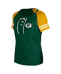 New Era Women's Green Green Bay Packers Lace-Up Raglan T-Shirt