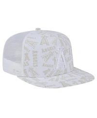 New Era Men's White Los Angeles Angels Logo Dunes A-Frame Trucker 9FIFTY Snapback Hat