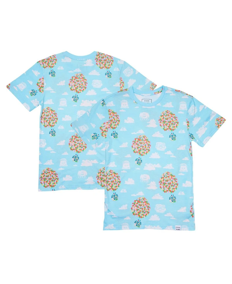 Loungefly Men's and Women's Light Blue Up 15th Anniversary Balloon House Allover Print T-Shirt