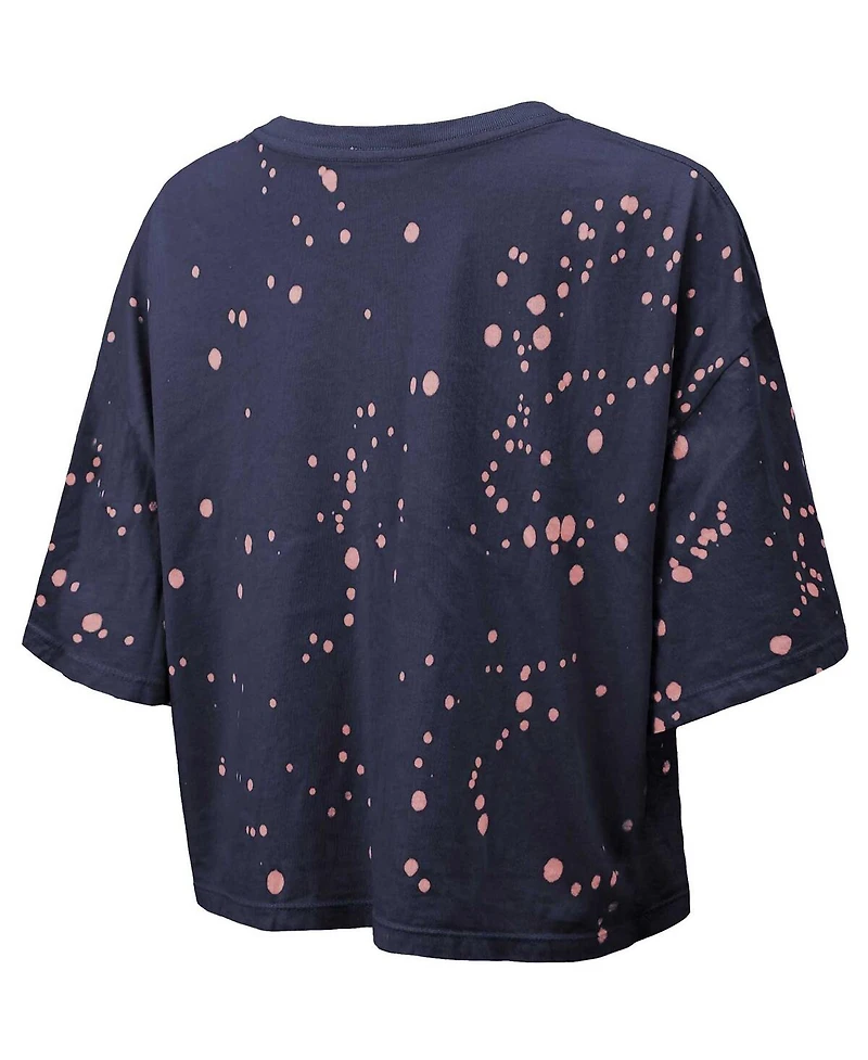 Majestic Women's Navy Tennessee Titans Bleach Splatter Notch Neck Crop T-Shirt