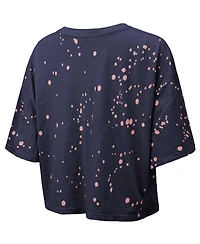 Majestic Women's Navy Tennessee Titans Bleach Splatter Notch Neck Crop T-Shirt