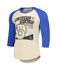 Majestic Men's Cream/Royal Milwaukee Brewers Raglan 3/4-Sleeve T-Shirt