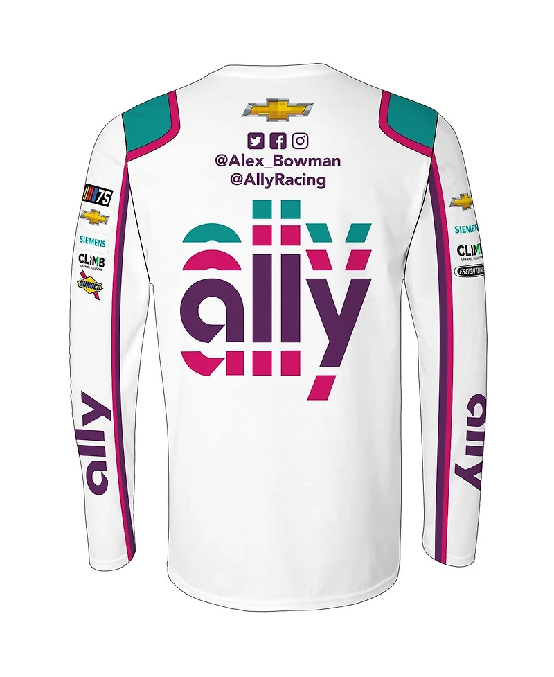 Hendrick Motorsports Team Collection Men's White Alex Bowman ally Sublimated Uniform Long Sleeve T-Shirt