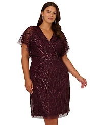 Adrianna Papell Plus Beaded Dolman-Sleeve Cocktail Dress
