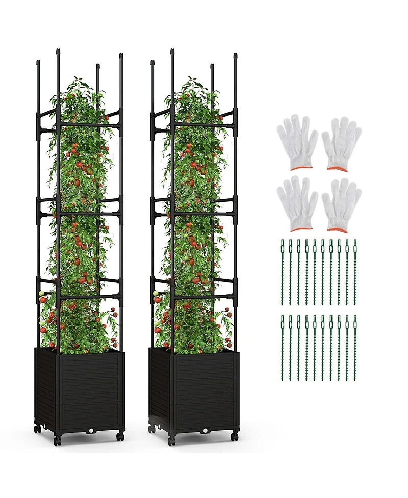 1 Pcs Raised Garden Bed with Trellis and Wheels Self-Watering Planter Box