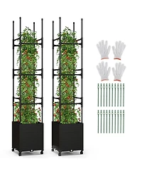1 Pcs Raised Garden Bed with Trellis and Wheels Self-Watering Planter Box