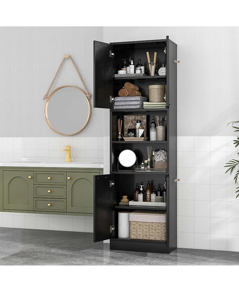 Costway 75" Tall Bathroom Storage Cabinet with 4 Doors & 2 Open Compartments Freestanding