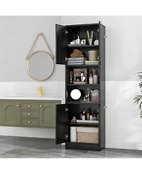Costway 75" Tall Bathroom Storage Cabinet with 4 Doors & 2 Open Compartments Freestanding