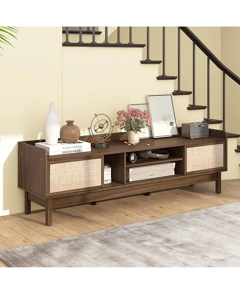 Costway Wooden Tv Stand for TVs up to 65" with Storage Adjustable Shelf & Sliding Doors